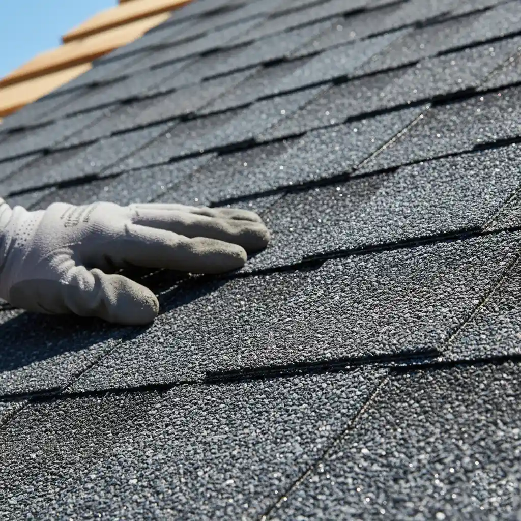 Close up texture of dimensional architectural asphalt shingles.