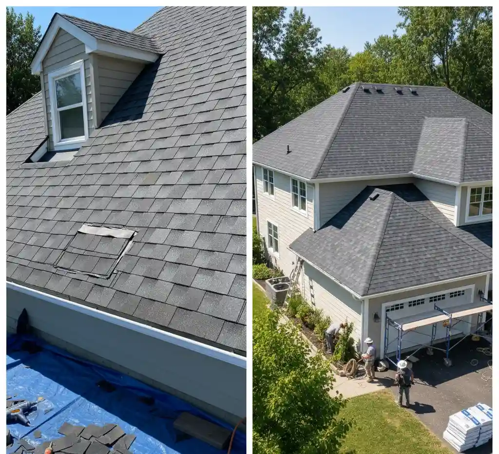 Comparison between minor roof repair and full roof replacement.