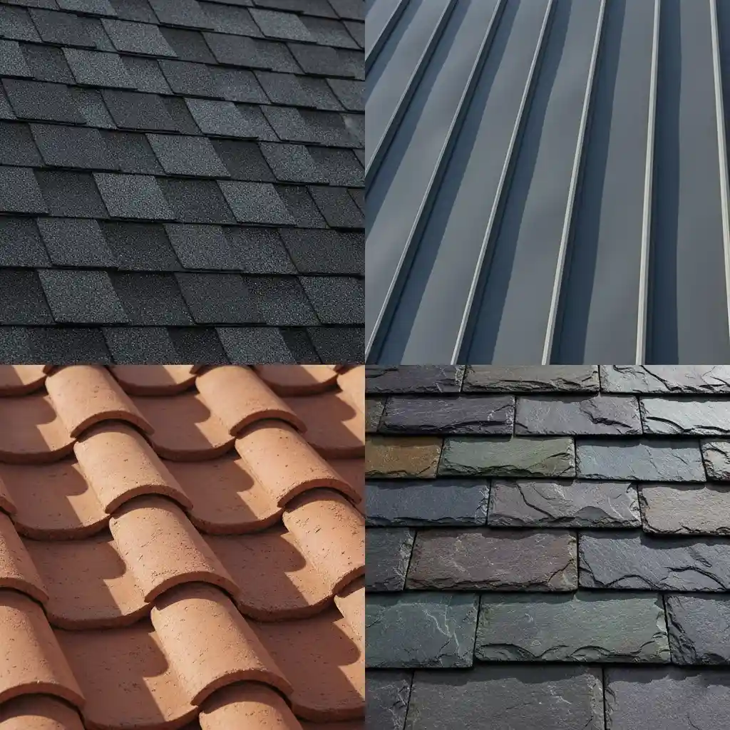 Comparison of asphalt, metal, clay tile, and slate roofing materials.